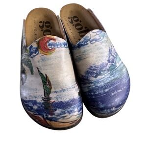 Goby Calceo Mules Vegan Leather Nautical Print Clogs CAL1413 Size 40